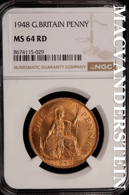 Great Britain: 1948 One Penny - NGC MS 64 RD - Brilliant Uncirculated  #SLi349 - Image 1 of 2