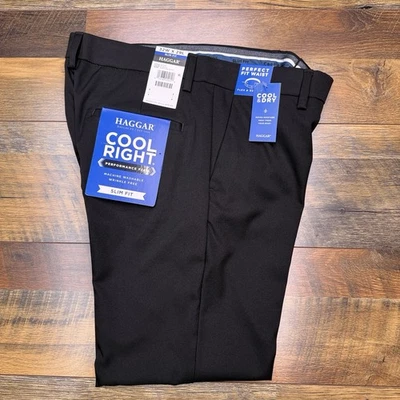 Haggar Cool Right Performance Flex Pants Mens 32x29 Black Slim New  - Image 1 of 4