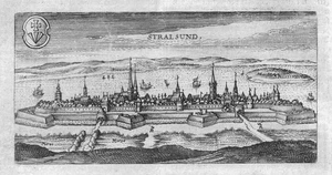 1632 Stralsund Vue D'Ensemble Gravure Antique Hulsius - Bild 1 von 1