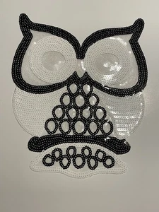 Large Black & White Sequin Owl Sew On Patch / Appliqué 11”x9” New - Picture 1 of 3