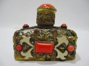 Kleines vergoldetes Parfumflakon mit roten Steinen (ca. 4,0 cm x 4,0 cm) GS5386 - Picture 1 of 3