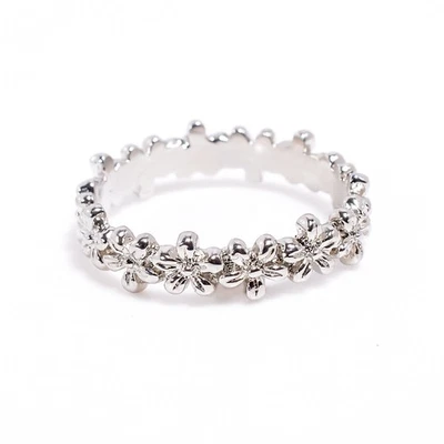 Solid 925 Sterling Silver Band Ring Flower Band Gift For Love Mother Ring Dainty - Image 1 of 3