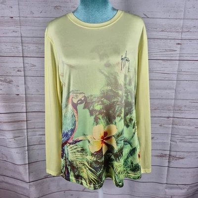 Guy Harvey Performance Womens Size L Yellow Top Long Sleeve Sun Shirt Tropical  - Image 1 of 4