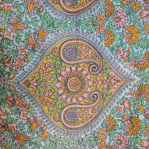 VERA Rectangular Silk Scarf Blue/Pink/Green Paisley Hand-Rolled Hem 15"x44" - Picture 1 of 3