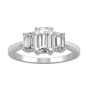 1.55 CTW DEW Emerald Cut Lab-Created Moissanite Three Stone Engagement Ring - Picture 1 of 11