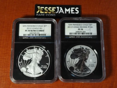 2012 S REVERSE PROOF SILVER EAGLE NGC PF70 & PF70 2 COIN SAN FRANCISCO SET - Image 1 of 4