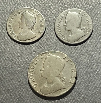 Great Britain 1731/1744 Farthing and 1740 Half Penny Coins: George II-Lot of 3 - Image 1 of 3