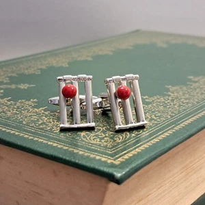 Vintage cufflinks Cricket Stump and Ball Silver stainless steel LL-269 - Picture 1 of 3
