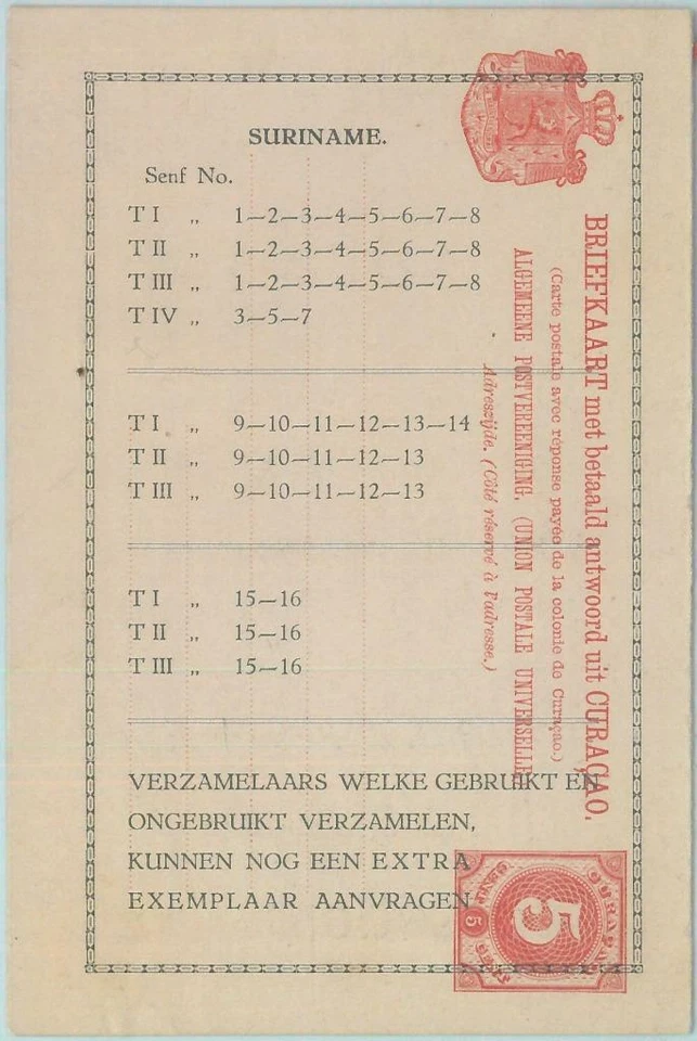 88943 - CURAZAO - HISTORIA POSTAL - PUBLICIDAD PRIVADA Tarjeta de Papelería Postal Foto 1 de 1