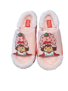 Strawberry Shortcake Damen rosa offene Zehenpartie flauschig weich Pantoletten Slipper Größe 7 - Bild 1 von 12