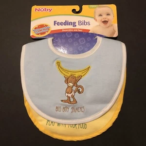 Nuby Monkey Baby Feeding Bibs 2 Pack Machine Washable 100% Cotton New - Picture 1 of 10
