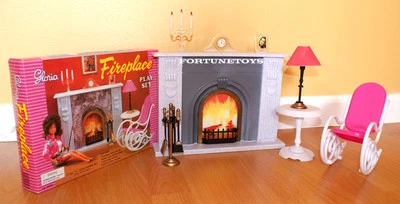 NEW GLORIA DOLL HOUSE FURNITURE FIREPLACE (96006) PLAYSET w/Rocking Chair - Image 1 of 3