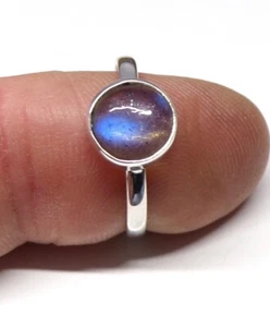 Handmade 925 Sterling Silver 8 mm Round Labradorite Stone Plain Ring Size i to V - Picture 1 of 7