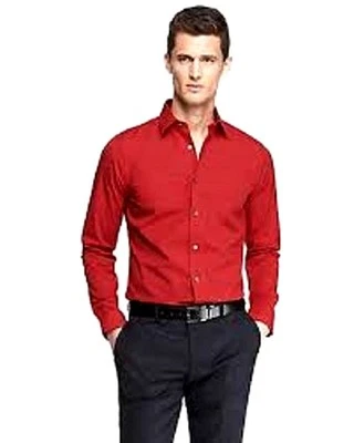 $90 Bill Blass Hombres Calce Regular Rojo Manga Larga Botón Camisa de Vestir 16-16.5 34/35 Foto 1 de 3