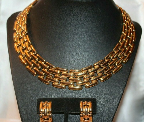 Orecchini Vintage Givenchy Tono Oro Collare Maglia Pesante Collana Abbinati Glamour!