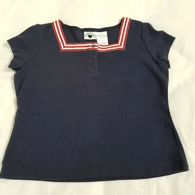 Girls Hartstrings Top Size 8 Red White Navy Blue Square Neck S/S - Image 1 of 4