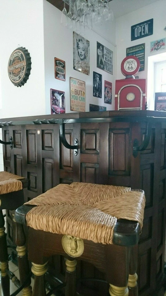 Bartisch 4 Barhocker Hocker Stühle Bartresen Bar Tresen Holztisch Biker Hausbar  - Bild 1 von 4