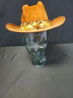 Hush Puppies Brown Western Suede Feather Cowboy Hat Size 7 NWT Vintage  - Image 1 of 4