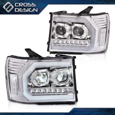 Lámpara de faros de carcasa cromada izquierda+derecha apta para 07-13 GMC Sierra 1500 2500HD 3500HD Foto 1 de 4