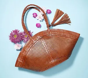 Patricia Nash Perforated Leather Trope Dome Tote MSRP $349Tan - Picture 1 of 10