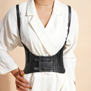 Women Leather Steampunk Underbust Elastic Wide Waist Belt Waspie Corset Cinch - Picture 1 of 14