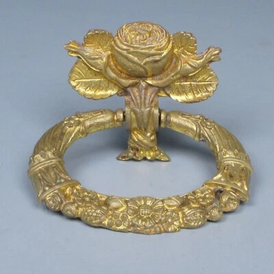 Antique French Gilded Bronze Drawer Pull, Flowers, Roses, Cornucopia - Image 1 of 4