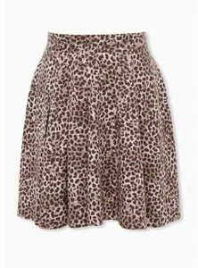 Torrid Leopard Twill Pleated Mini Skater Skirt Brown Plus Size 3 3X 22-24 #02216 - Picture 1 of 4