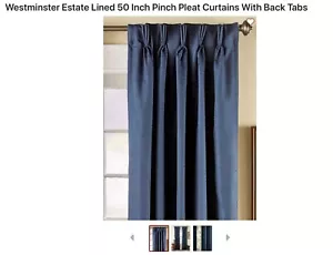 Vermont Country Store 50” Wide Drapes #81523 Navy Lined 84” Long New $104 Pinch - Picture 1 of 4