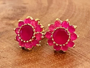 Gold Plated Faux Ruby  Gemstone Royal Earrings - Picture 1 of 4