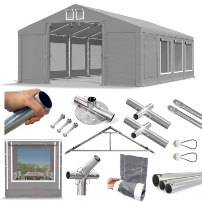 ZELTLICH 5x8 Zeltlagerhalle Moskitonetz Werkstattzelt Weidezelt Zelthalle 8x5 grau PVC W