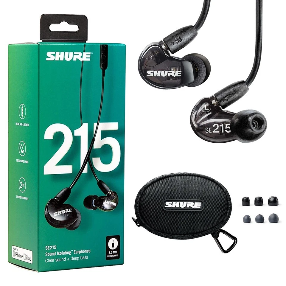 NEW Shure SE215 Professional Sound Isolating In-Ear Earphones Headphones - Black - Image 1 of 4