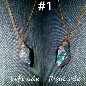 Aurora Borealis Hematite Spike necklace on gold plated chain hand wrapped wire - Picture 1 of 1