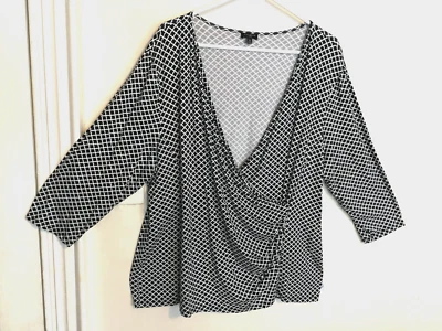 Blusa para mujer Talbots 3X Plus azul blanco imitación envoltura cuello en V camisa top manga 3/4 Foto 1 de 4