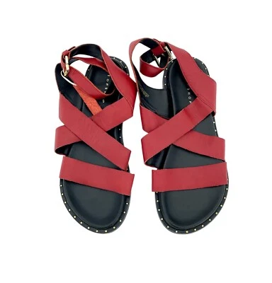 Topshop Hampton Red Leather Sandal Strappy Studded Sole SZ 38 EU 7.5 US NEW SH30 - Image 1 of 4