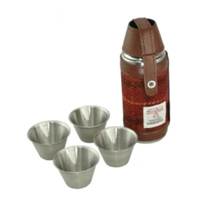 Dark Burnt Orange Tartan Check Harris Tweed Stainless Steel 8oz Hunting Flask - Foto 1 di 1