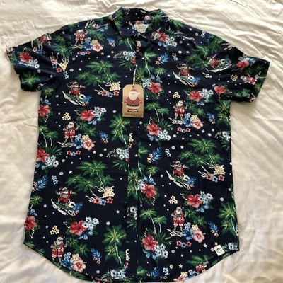 Camisa Hawaiana Free Planet - Navidad Surf Papá Noel - Hombre Mediana - Azul Foto 1 de 4