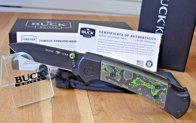 NIB BUCK KNIFE 112 GRS BOTM MARCH 2025 BOS S35VN BLACK ~ TOXIC MOSS CARBON FIBER - Image 1 of 4