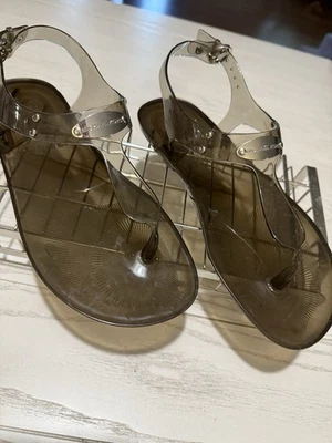 Sandalias Michael Kors Mujer Bronce Talla 8 MK Logo Placa Jalea Tanga PVC Foto 1 de 4