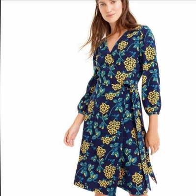 Новый J. Crew золотой цветочный надежном платье в 365 креп sz 2 K0109 темно-синий/желтый - Изображение 1 из 4