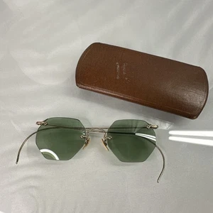 Antike amerikanische optische Art Deco Brille - seltene grüne achteckige Gläser - 12kGF mit Etui - Bild 1 von 24