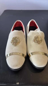 Mocassini ELANROMAN uomo velluto bianco fibbia oro matrimonio ballo scarpa elegante taglia 10 - Foto 1 di 5
