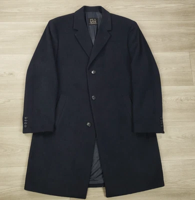 Jos A Bank Overcoat Men 42R Blue Wool Blend 3 Button  Single Vent Medium Weight - Image 1 of 4