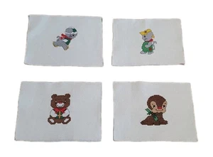 Orso topo invernale punto ago vintage piccolo quadrato completo lotto di 4 - Foto 1 di 8