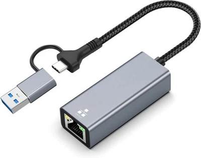 USB C To Ethernet Adapter USB 3.0 1000Mbps Gigabit LAN High-speed For Windows - Image 1 of 4