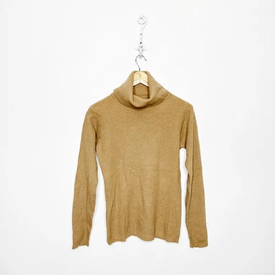 Suéter acanalado vintage años 80 CHRISTIAN DIOR CUELLO ALTO lana de cordero bronceada para mujer M Foto 1 de 4