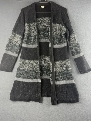 Chicos Suéter Mujer Med 1 Negro Plateado Frente Abierto Metálico Tejido Largo Cárdigan Foto 1 de 4