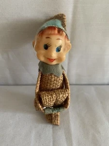 Vintage Knee Hugger Pixie Elf Felt Burlap Christmas Tree Ornaments Japan - Picture 1 of 6