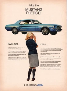 1967 Ford Mustang Take The Mustang Pledge! 60er Jahre Vintage DRUCKANZEIGE Page Girl Frau - Bild 1 von 2