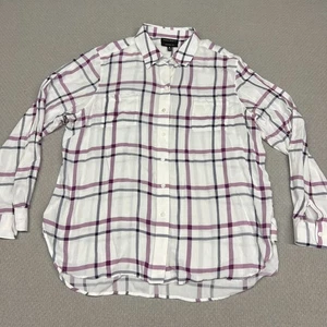 Foxcroft Top Womens 18 White Purple Plaid Shaped Fit Casual Stretch Lightweight - Picture 1 of 6