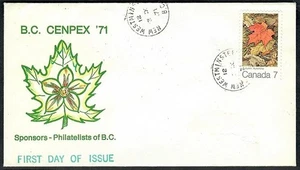 Canada 1971 "B.C. CENPEX'71" Cachet FDC: 7¢ Maple Leaf in Autumn - Sc #537 - Picture 1 of 1